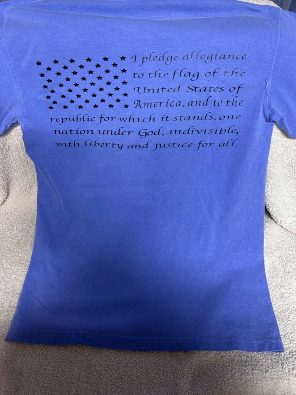 Patriotic Script Back-Print Women's Tee - Blue